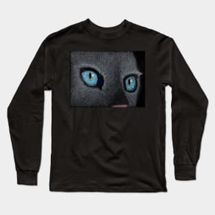 Blue eyed grey cat Long Sleeve T-Shirt